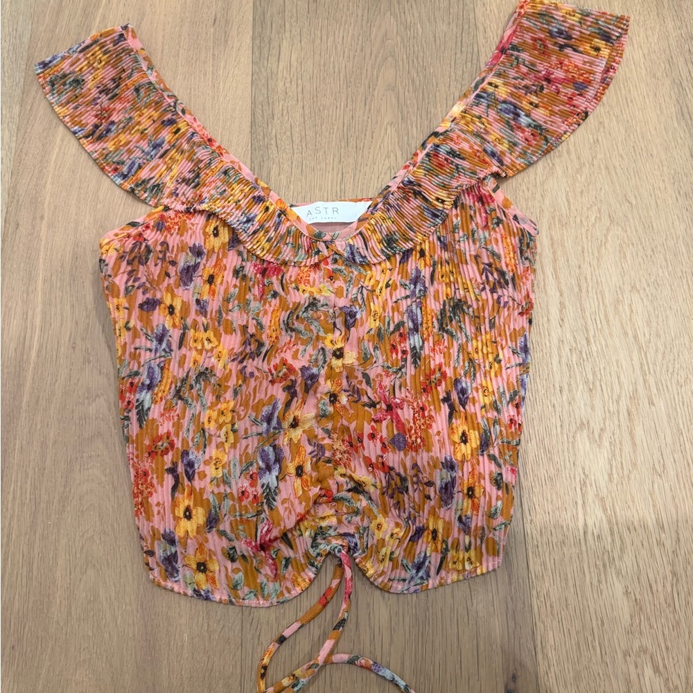 Astr Vibrant Floral Pleated Blouse - Orange and Purple